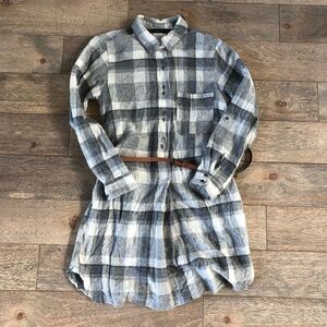 ZARA Belted Plaid Shirt Dress in Gray XS